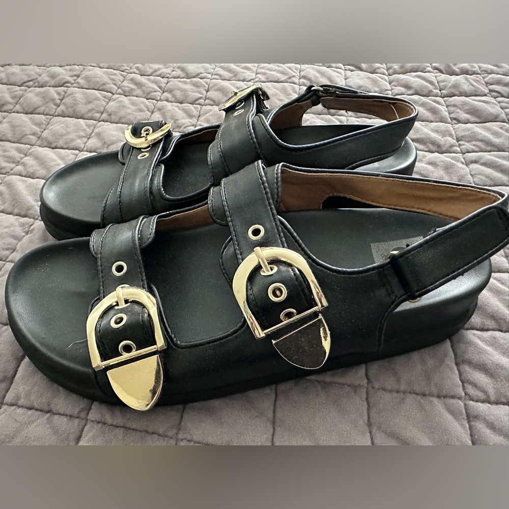 DV Dolce Vita Black Sandals with Gold Buckles